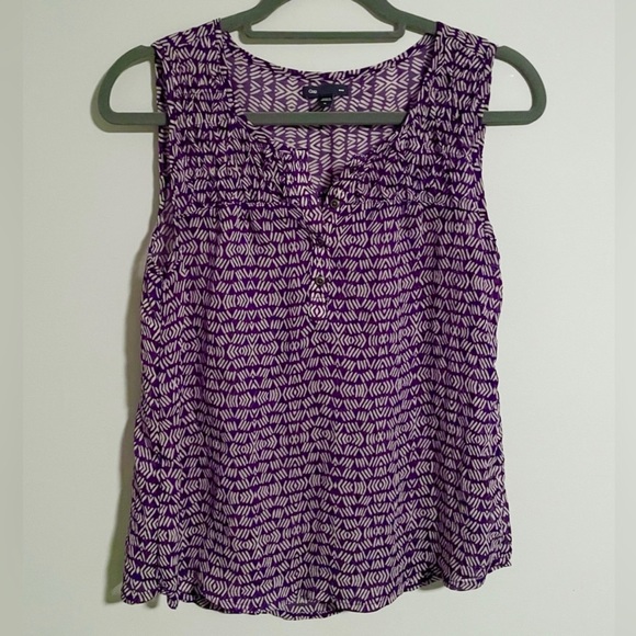 Gap Purple White Geometric Semi-Sheer Sleeveless Button Front Blouse Size S - Picture 1 of 4